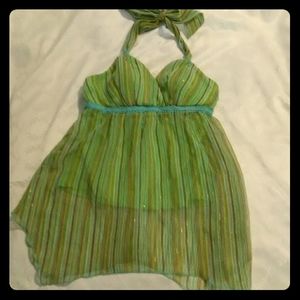 Green Striped Halter Top
